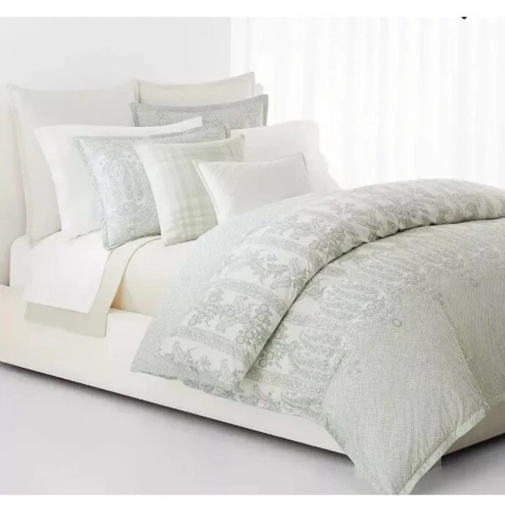 Ralph Lauren Green and White Duvet Cover Wakefield King Set